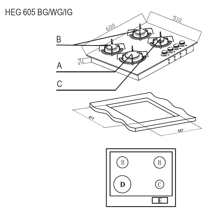 Купить Газовая варочная панель EVELUX HEG 605 BG — Фото 2